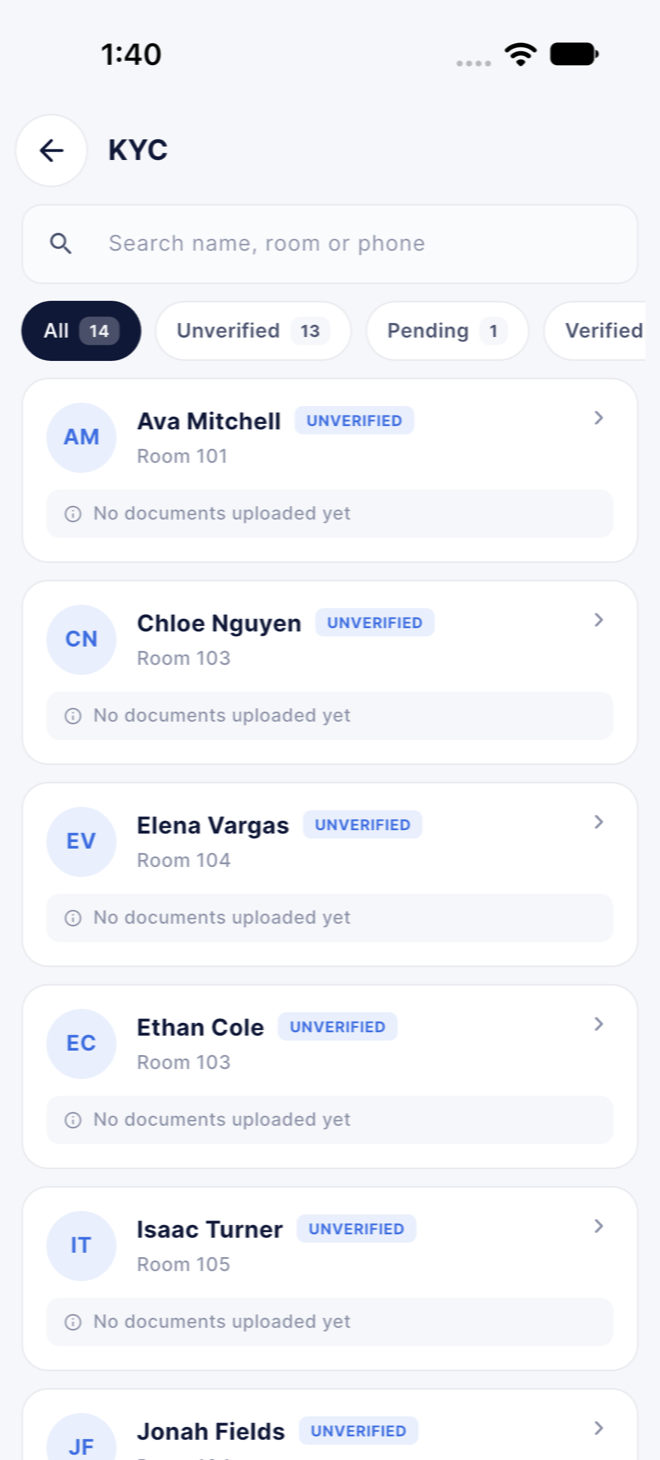 ID documents screen